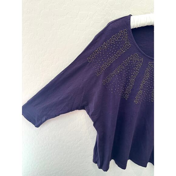 COLDWATER CREEK | Purple Beaded Embellished Dolman Sleeve Top 100% Cotton | XL - Picture 3 of 8